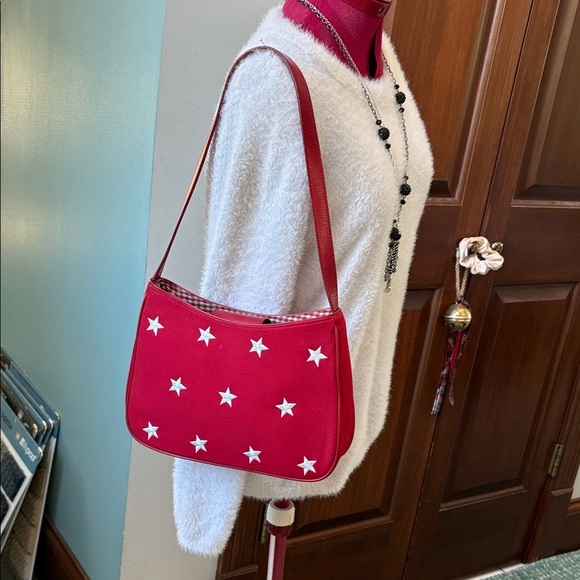 Amanda Smith   Patriotic  shoulder bag  canvas red/white embroidered stars  NWOT - Picture 3 of 17
